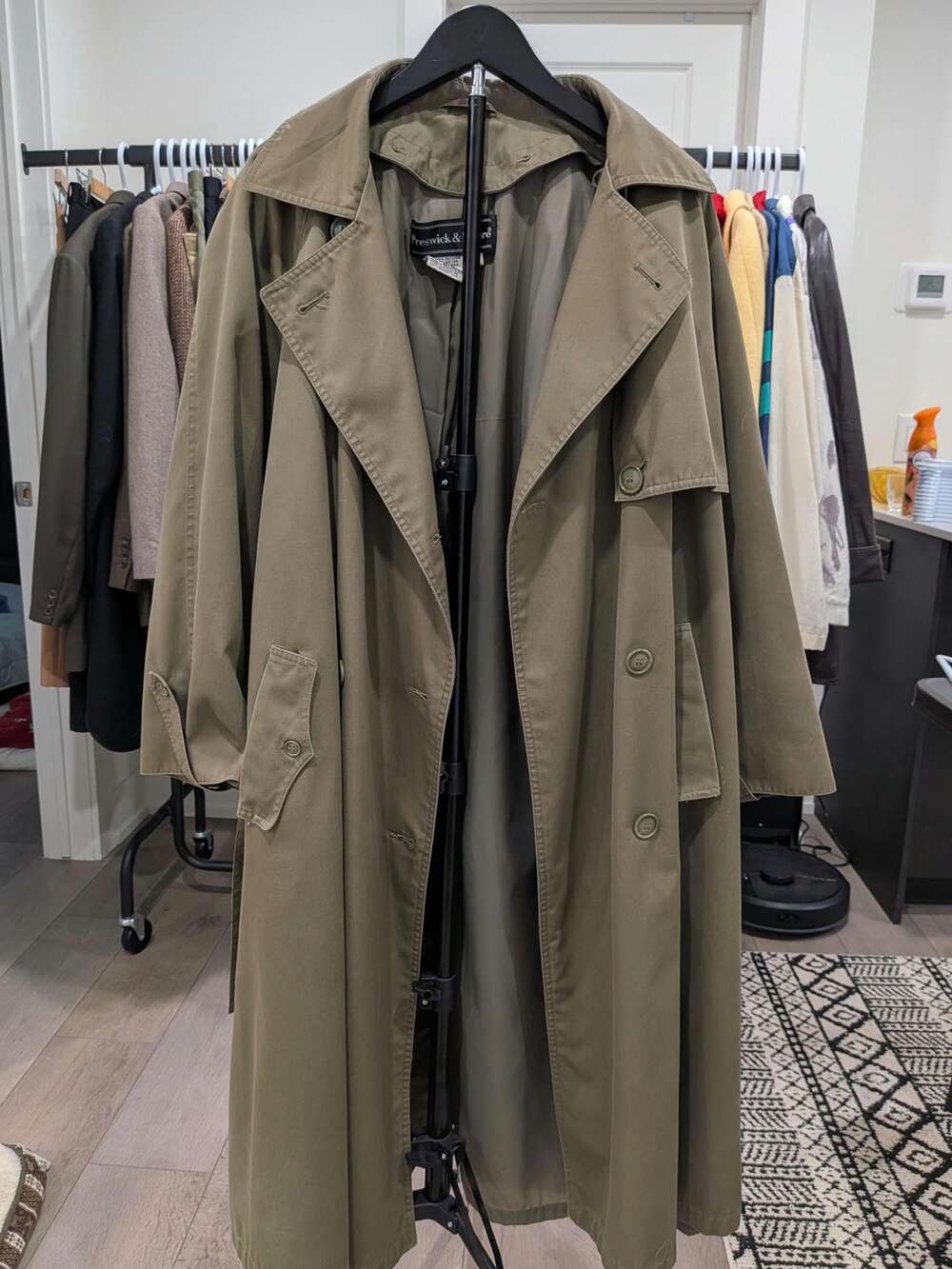 Vintage Preswick & Moore Olive Trench Coat: Women's Belted Wool Lined 12 Petite